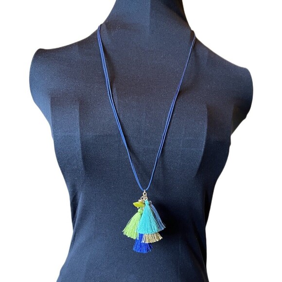 J. Jill Seaside Oasis Tassel Cluster Necklace, Blue Multi, msrp $49 - Picture 7 of 9